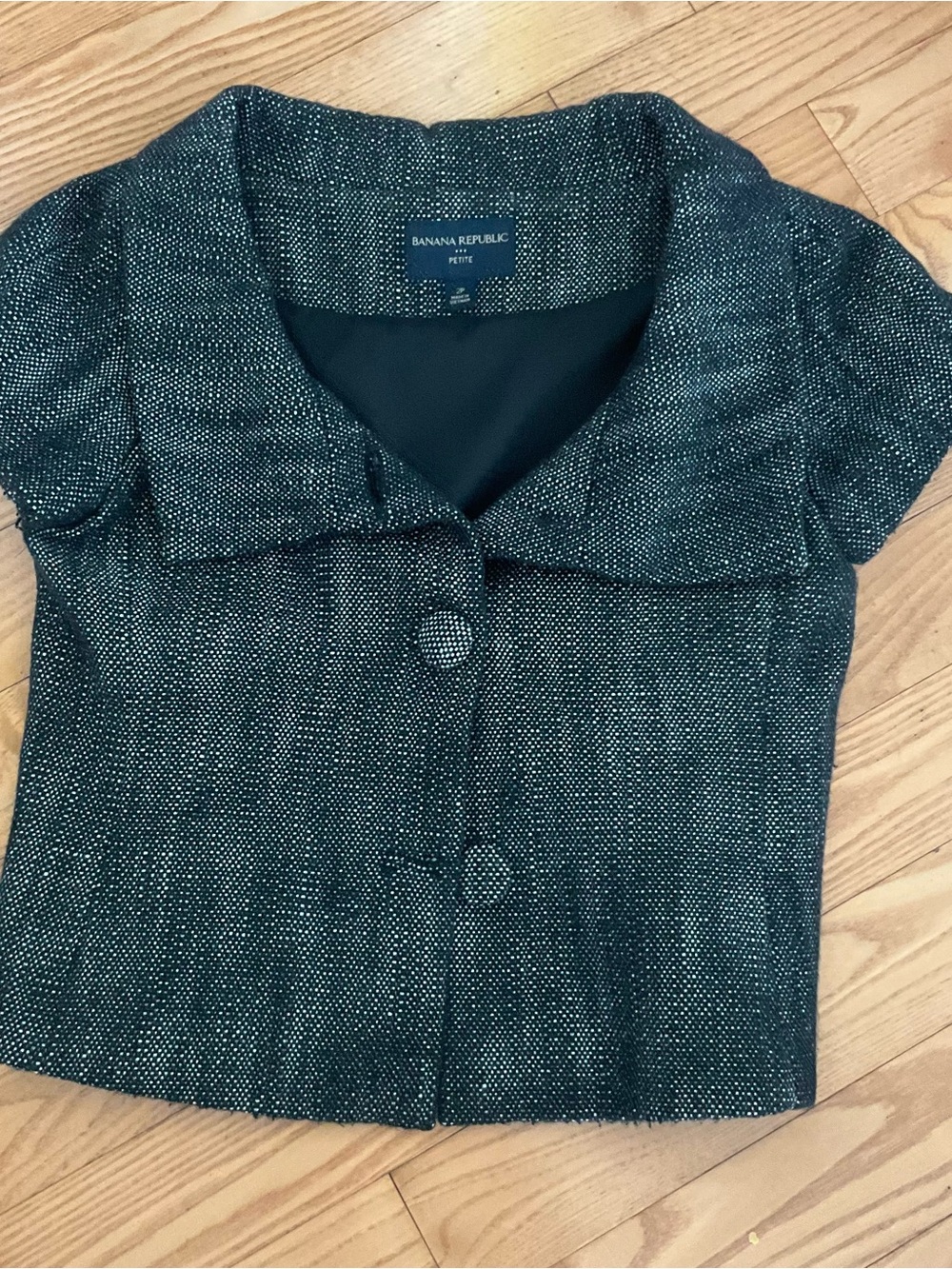 Banana Republic Black and White Tweed Cropped Short-Sleeve Jacket
